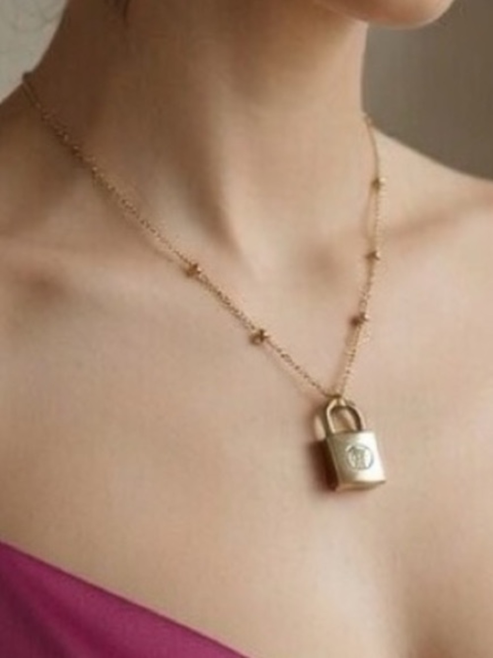 Louis Vuitton Lock Necklace Two Series #210 14K Gold Plated Chain